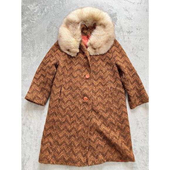 True Vintage Rare 60s 70s Penny Lane Coat Jacket Large Fur Collar Boho Knit - Picture 13 of 16